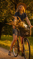 Skirt with shorts (pockets, adjustable waist, blue) - S